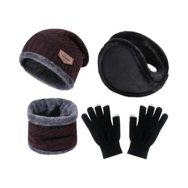 Imagem de Conjunto De Gorro, Cachecol E Luvas De Veludo Quente Para Homens, Mulh