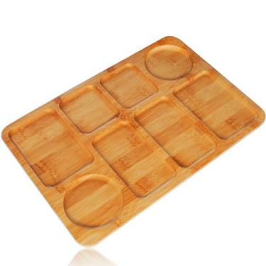 Imagem de Petisqueira Redonda Bambu Para Frios Petiscos Queijos Churrasco Cozinh