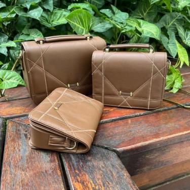 Imagem de Kit 3 Bolsas P M G com Alca Removivel Marrom - Sem Marca