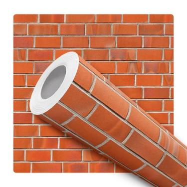Imagem de Papel de Parede Adesivo Decorativo Efeito Tijolinho Rústico Laranja Ti
