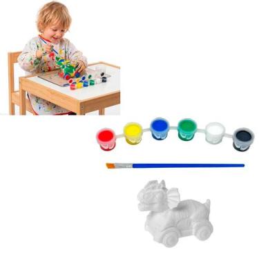 Imagem de Carrinho Dinossauro Para Pintar Plastico Lavavel Kit Pintura COR:BRANC
