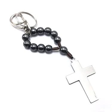 Imagem de Chaveiro Terço Dezena De Hematita com Cruz Aço Inox