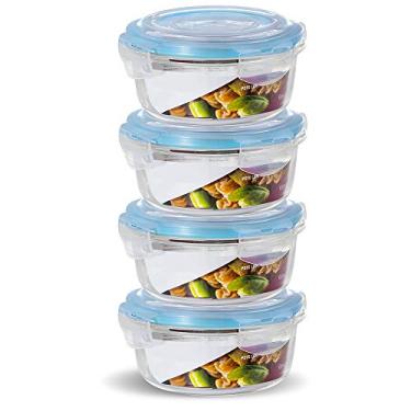 Imagem de Conjunto 4 Potes Vidro Hermético Marmita Tampa Plástico 620ml (Azul)