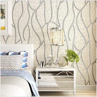 Imagem de QIHANG Moderno luxuoso 3D espesso sem tecido imitação de pele de cervo em relevo profundo padrão de curva sala de estar/fundo de TV rolo de papel de parede 3,8 cm x 83,8 cm = 57 pés quadrados, 1.73'(0.53m)wide 32.8'(10m)length, Cream