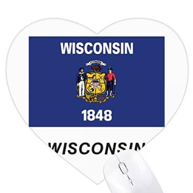 Imagem de Tapete de borracha Outline Flag State Wisconsin Heart Mousepad Game Office