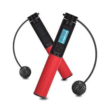 Imagem de Maogear Corda de saltar digital para fitness, corda de pular sem corda e com fio duplo alternável, corda de pular para exercícios ajustável para homens, mulheres, crianças, meninas (preto e vermelho)