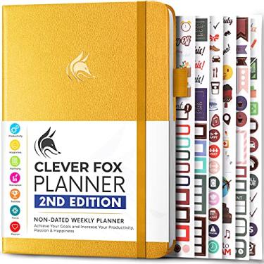 Imagem de Clever Fox Planner 2ª edição – Planejador de objetivos semanal e mensal colorido, organizador de gerenciamento de tempo e produtividade, sem data, A5 (amarelo âmbar)