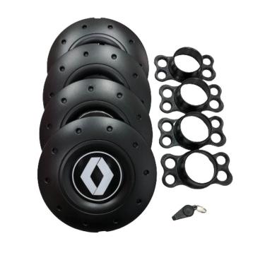 Imagem de Jogo de Calotas de Centro Miollo para Renault Logan Aro 14 2007/2017 Estilo Amarok Preto