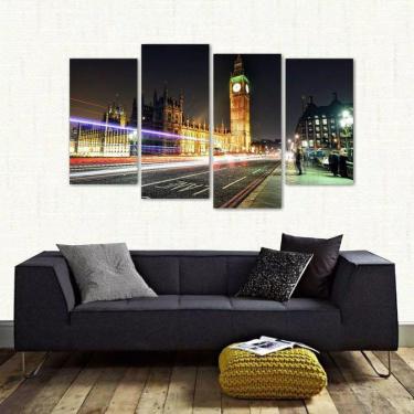 Imagem de Quadro Paisagem Londres Big Ben Mosaico Em Tecido 4 Peças