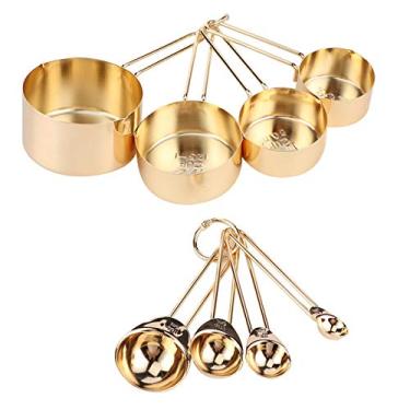 Imagem de Copos de medi??o de a?o inoxid¨¢vel,conjunto de copos de medi??o para servi?o pesado de 8 pe?as com anel de armazenamento, conjunto de colheres de medi??o com balan?as(Oro), Copo medidor de a?o i