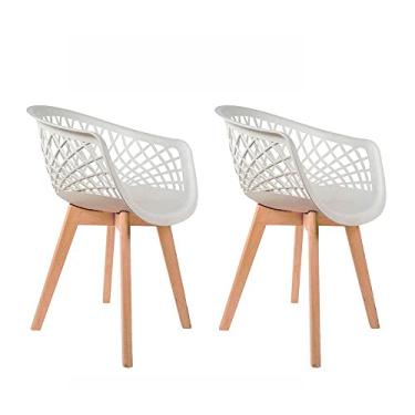 Imagem de Kit 2 Cadeiras Para Mesa De Jantar Cozinha Sala Web Branca Wood Base Madeira