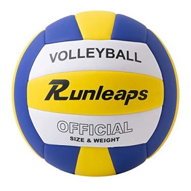 Imagem de Runleaps Bola de Vôlei à Prova D'água, Tamanho Oficial 5, para Uso Interno e Externo, Azul, Amarelo, Branco