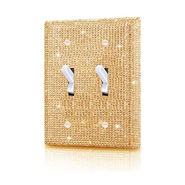 Imagem de Capa de placa de parede de strass dourado brilhante interruptor duplo tampa de interruptor de luz strass decorativas tampas de tomada placa de parede 2 entradas decorativas