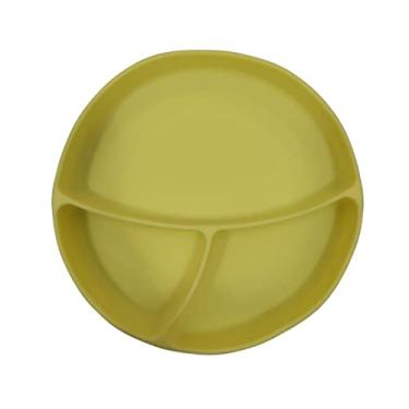 Imagem de Prato Pratinho Infantil P/Bebê Em Silicone Com Divisórias Amarelo