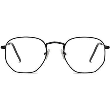 Imagem de SOJOS Óculos hexagonais pequenos com bloqueio de luz azul, armação antirraios azuis, um e único SJ5036 com armação preta/lente anti-luz azul