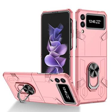 Imagem de YINGDAFENG Capa para Samsung Galaxy Z Flip 4, capa protetora de telefone resistente à prova de choque de grau militar com anel giratório de 360° suporte magnético rígido PC capa protetora anti-arranhões para telefone, rosa