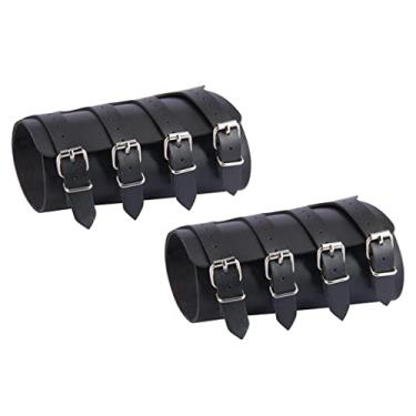 Imagem de 2X Pulseira de couro com manopla ajustável para punho de braço, preto