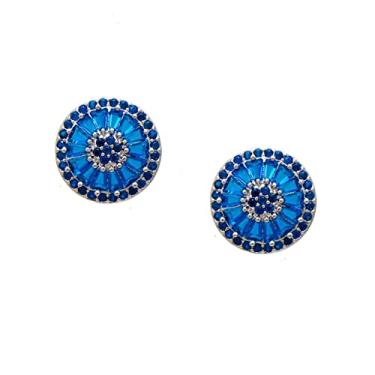 Imagem de Brinco de Festa com Cristais Azul Folheado em Ródio Branco Softjoias