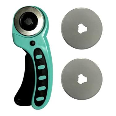 Imagem de Cortador Rotativo Circular com Disco 45mm + 2 Laminas Reservas Para Tecidos Papel Artesanato Patchwork Scrapbook (Cortador Circular Azul com Preto)