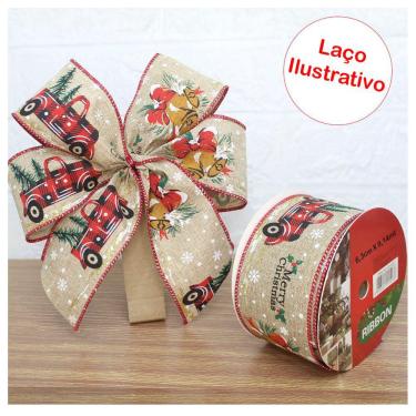 Imagem de Kit 4 Rolo Fita Aramada Natal Merry Christmas Decoração Natalina 6,3cm x 9,14m