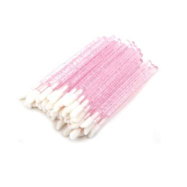 Imagem de 50 Pincel Aplicador Descartável Batom Gloss Limpeza Cílios (Rosa Glitter)