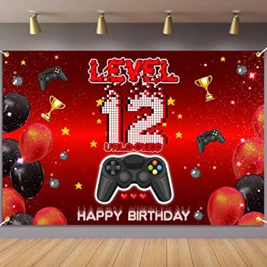 Imagem de Level 12 Desbloqueado Banner Decorações Vídeo Game On Happy 12th Birthday para Meninos Crianças Vermelho e Preto 12 Anos Tema Up Aniversário Fotografia Decoração de Festa Suprimentos
