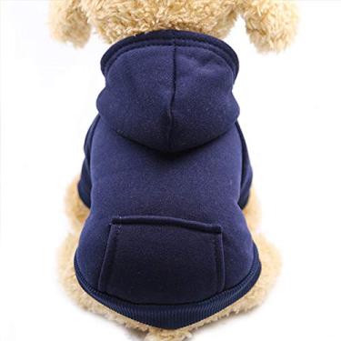 Imagem de Jecikelon Moletom com capuz para cães de inverno com bolsos, roupas quentes para cães pequenos, chihuahua, casaco para filhotes e gatos (azul-marinho, pequeno)