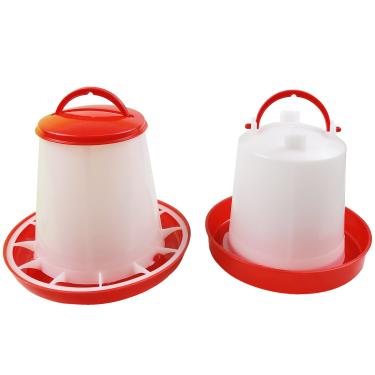 Imagem de KUANMIN Alimentador de pintinho e kit de água, alimentador de pintinho de 1,5 kg e bebedouro de pintinho de 1,5 L, alimentador de plástico para aves (vermelho e branco)