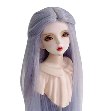 Imagem de Peruca de Boneca Faça você Mesmo, Seda Macia de Alta Temperatura Naturalmente Faça você Mesmo Boneca Cabelo Peruca Cabeça de Brinquedo para Crianças Adulto (Névoa Azul)