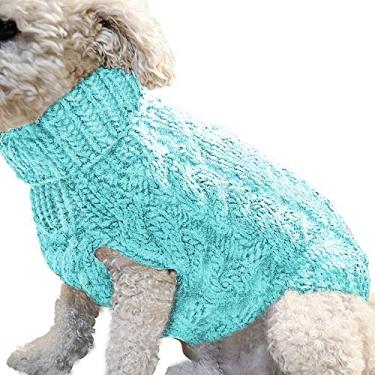 Imagem de Yajun Suéter de inverno para cães suéter quente para animais de estimação casaco de gatinho macio espessamento roupas de malha roupas de design elegante, azul, G