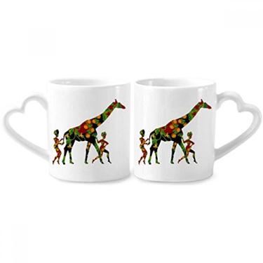 Imagem de Conjunto de canecas de porcelana para casais de girafas negras africanas aborígenes conjunto de canecas de cerâmica para amantes de coração