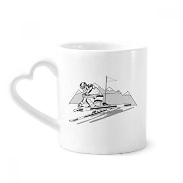 Imagem de Esqui Esqui Esqui Ilustração Preta Caneca Café Cerâmica Copo de Coração