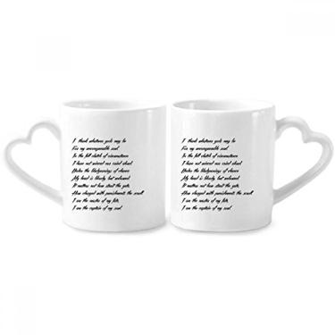 Imagem de Poetry Quote Never Surrender Conjunto de canecas de porcelana imbatível para casais, copo de cerâmica para amantes, alça de coração