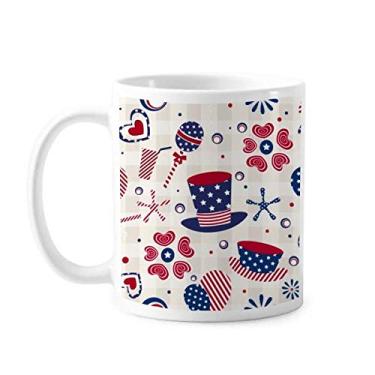 Imagem de Caneca de cerâmica para festivais de fogos de artifício de coração EUA Hat Drink Love