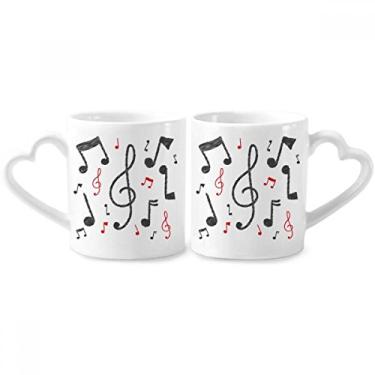 Imagem de Conjunto de canecas de porcelana para casais, combinação de notação musical, padrão colorido, coração