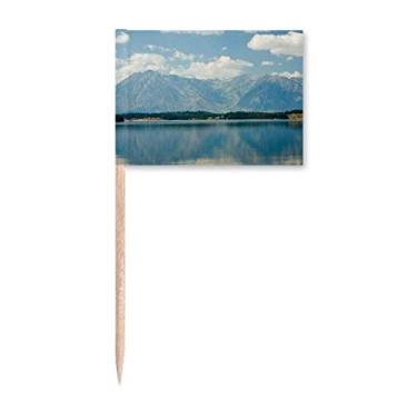 Imagem de Marcador de palito de dente Mountain River Forest Relection Sky Cloud Decoração de festa