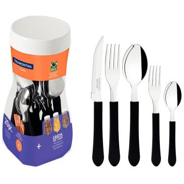 Imagem de Faqueiro 20 Peças Tramontina Leme em Aço Inox e Polipropileno com Pote Multiuso – Preto