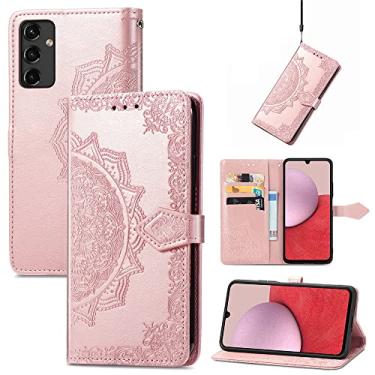 Imagem de Capas de telefone Relief Mandala para Samsung Galaxy A14 5G Capa de couro luxo com slots magnéticos para cartão clipe de carteira à prova de choque capa para telefone Samsung A14 5G capas (ouro rosa, Samsung A14 5G)