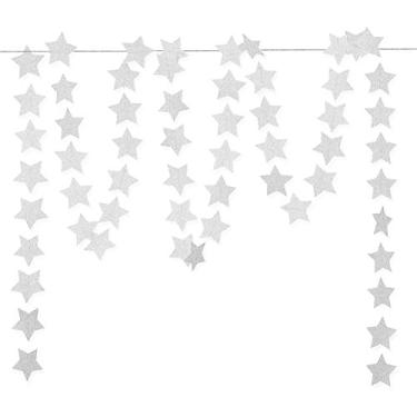 Imagem de (2.8" (7cm), Glitter Silver) - Glitter Silver Paper Star Hanging Garland - Twinkle Star Banner for Baby Shower Backdrop, Birthday Party Wall Decoration, 7.1cm , Totally 23 ft/7m