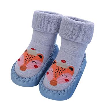 Imagem de Sapatos infantis para meninas outono e inverno fofos sapatos infantis sola plana meias antiderrapantes recém-nascido (B, 6 a 12 meses)