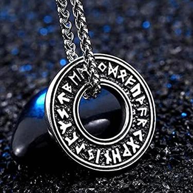 Imagem de XLTFZY Amuleto Viking Masculino Colar Vintage Pingente Runas Colar Mitologia 24 Letras Amuleto Runa Retro Aço Inoxidável Feito à Mão Jóias/Prata