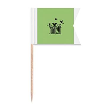 Imagem de Gatos, pássaros, árvores, Art Deco, presente, bandeiras de palito de dentes, etiquetagem, marcação para festas, bolo, comida de queijo