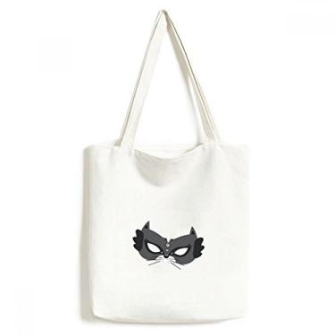 Imagem de Bolsa de lona preta com cabeça de gato feliz Carnaval de Veneza, bolsa de compras casual