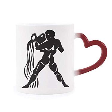 Imagem de Caneca sensível ao calor do signo do zodíaco Constellation Aquarius Caneca vermelha que muda de cor