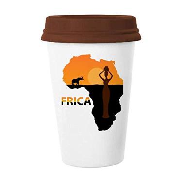 Imagem de Caneca de cerâmica do mapa da África de Savanna com elefante da vida selvagem de café e copo de cerâmica