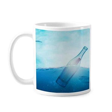 Imagem de Garrafa de vidro do oceano, caneca de cerâmica natural, caneca de porcelana para café