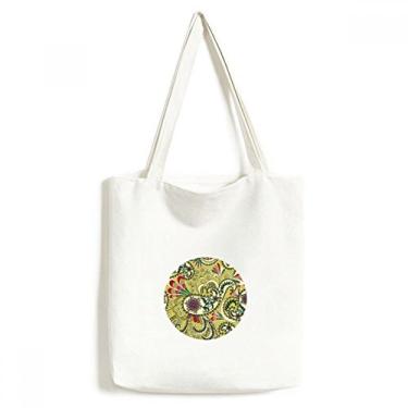 Imagem de Bolsa de lona com estampa abstrata de penas de flor de pavão, bolsa de compras casual