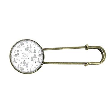 Imagem de Broche de metal retrô de desenho animado pássaro montanha estrela grama árvore