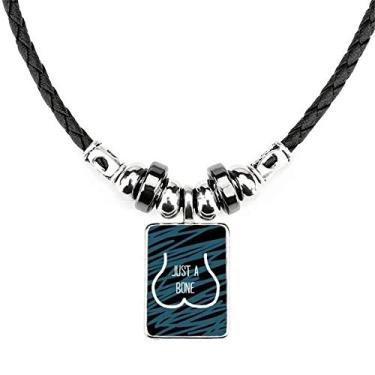 Imagem de DIYthinker Colar azul com pingente de corda de couro Just Bone com desenho divertido