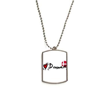 Imagem de DIYthinker I Love Denmark Bandeira da Palavra Love Coração Ilustração Corrente de Aço Inoxidável Pingente de Colar para Animais de Estimação